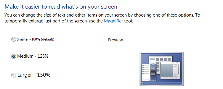 Windows 7 screen scaling control